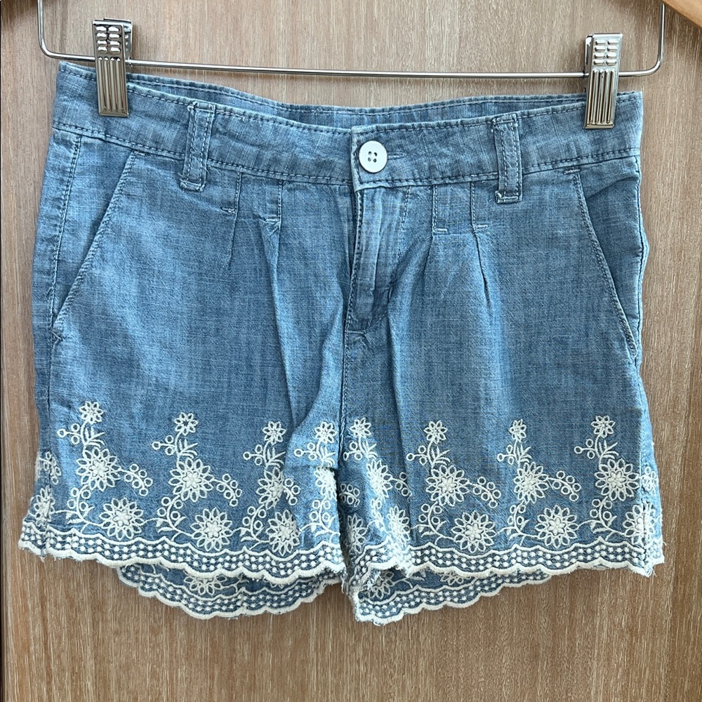 💖BUY2 for $15💖 GAP Blue Denim Kids Shorts with White Embroidery
